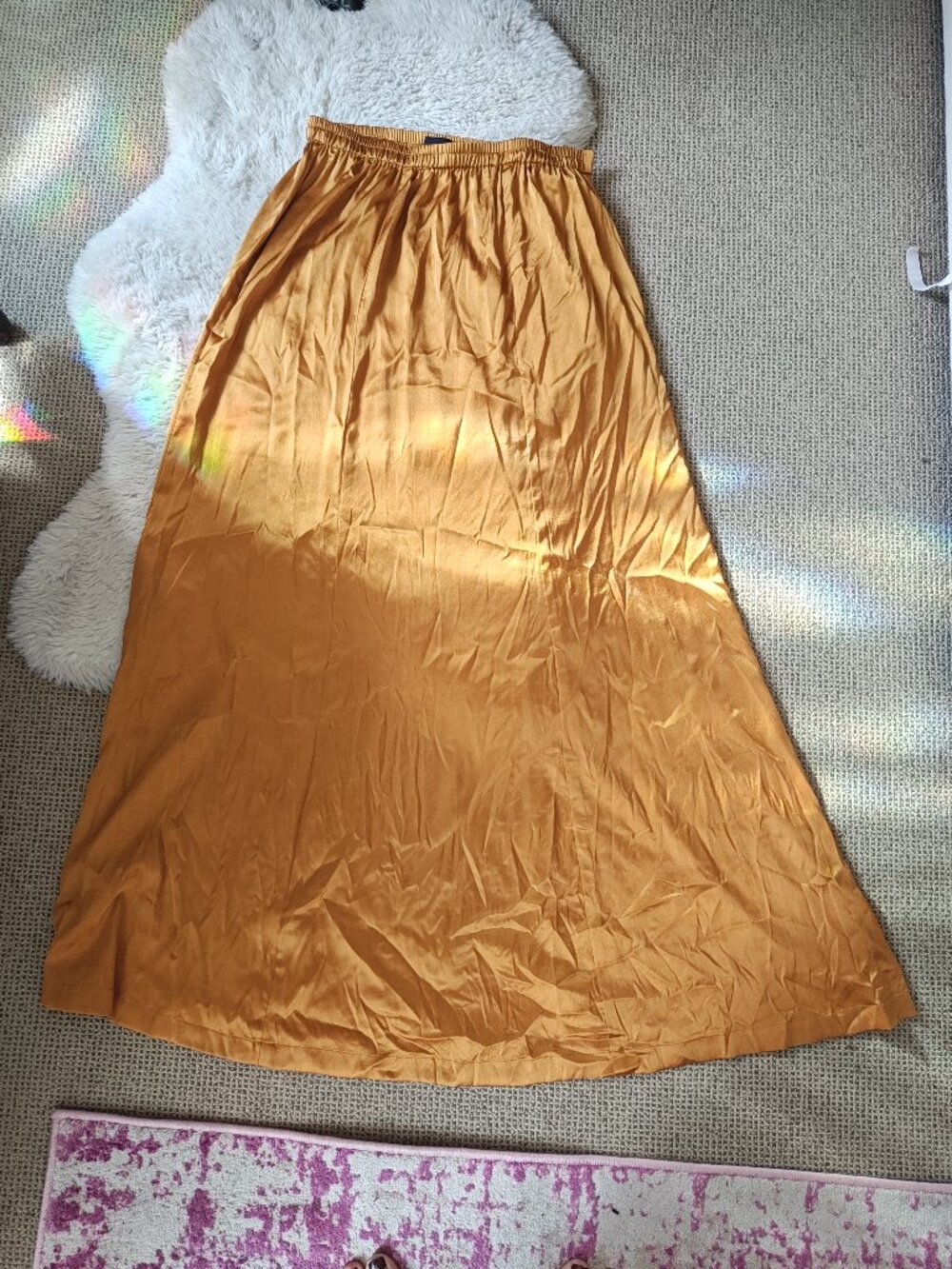 Rimzim Dadu gold satin maxi skirt
